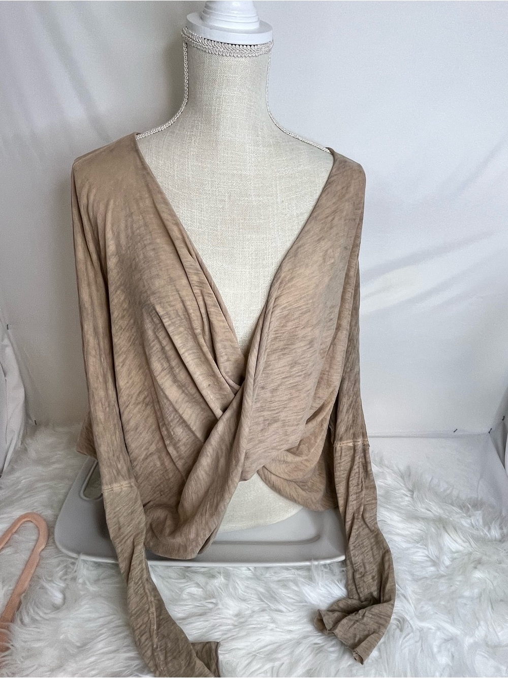 Gypsy 05 Taupe Draped Twist-Front Long Sleeve Top